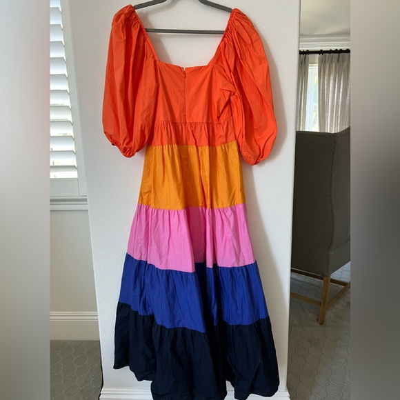 Farm Rio for Anthropologie Tiered Colorblock Cotton Puff Sleeve Maxi Dress XS - Picture 5 of 10